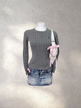 POLO Ralph Lauren Grey Cable Knit Sweater | Preppy Coquette Downtown Girl